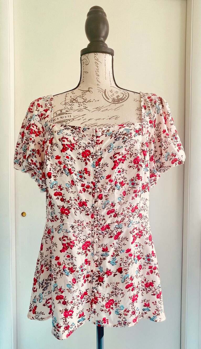 Torrid Floral Dew Peplum Washable Challis Puff Short Sleeve Top Size 00 (M/L 10)